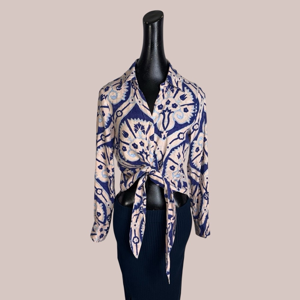 Christian Siriano New York linen blend tie-front blouse - Picture 11 of 12